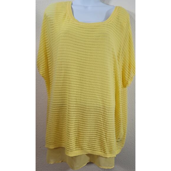 Lane Bryant Yellow Loose Knit Layered Lined Top 14 16 Lightweight Soft Flowy - Picture 1 of 7